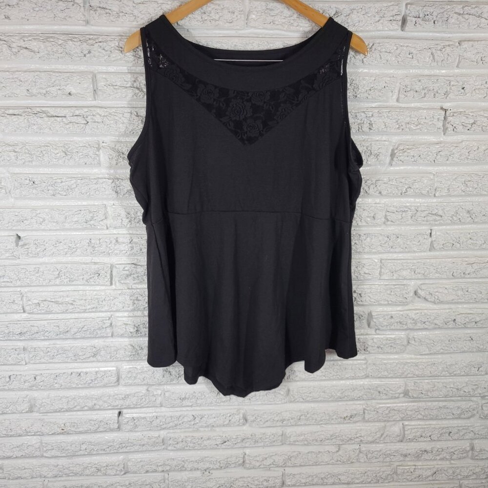 Women's 4XL Black Swing Top Plus Size Lace Trim Sleeveless Blouse Stretch BLA18E